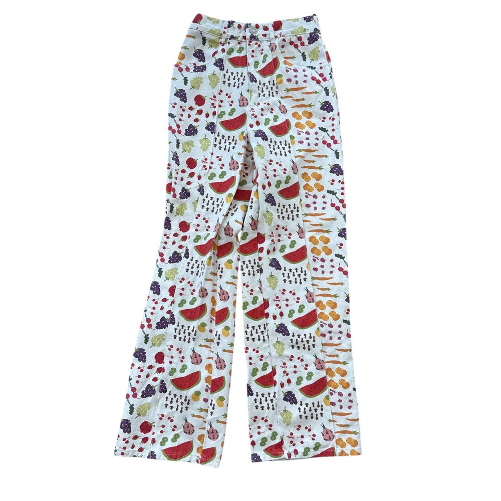 Lisa Says Gah Robyn Jean Fruit Veggie Print White Straight Leg Pants 25 Kitsch